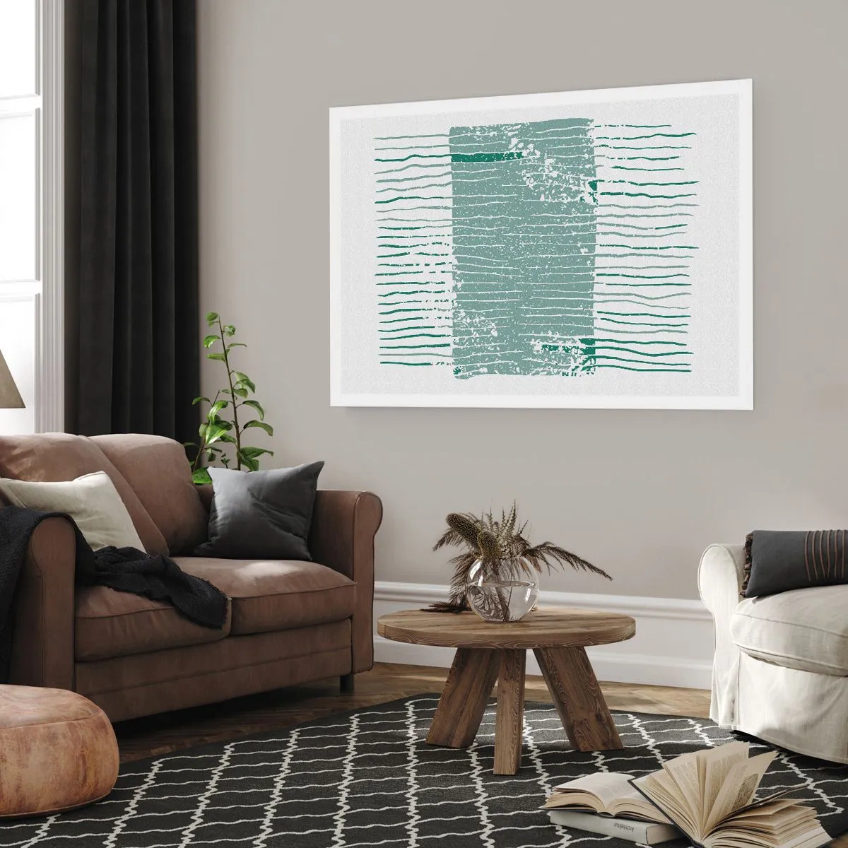 Affiche - Poster - Motif géométrique dans les tons vert mer et blanc - 100x70cm - Abstraction de la mer - Décoration murale moderne pour le salon et la chambre ARTTOR