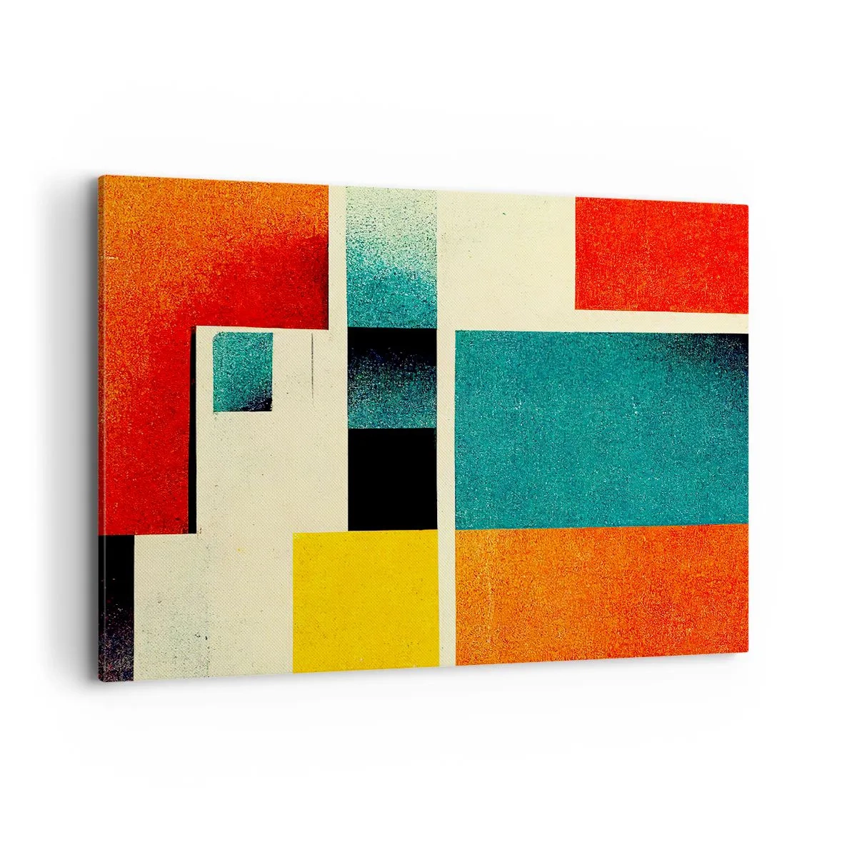 Impression sur toile - Image sur toile - Abstraction géométrique avec des rectangles et des carrés colorés - 120x80cm - Abstraction géométrique – bonne énergie - Décoration murale moderne pour le salon et la chambre ARTTOR