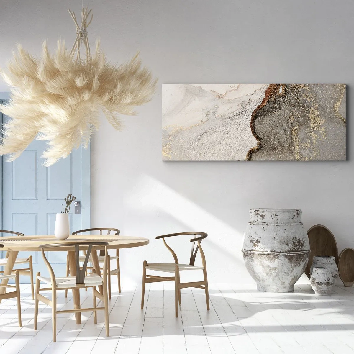 Impression sur toile - Image sur toile - Motif abstrait avec des nuances d'or et de gris - 160x50cm - Aux frontières des couleurs - Décoration murale moderne pour le salon et la chambre ARTTOR