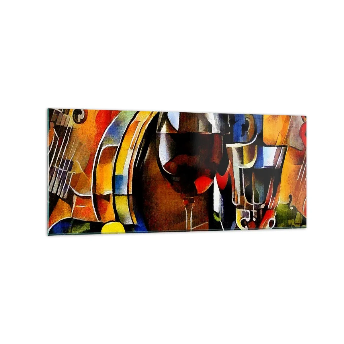 Impression sur verre - Image sur verre - Nature morte abstraite avec verres et instruments - 120x50cm - Et le monde prend des couleurs - Décoration murale moderne pour le salon et la chambre ARTTOR