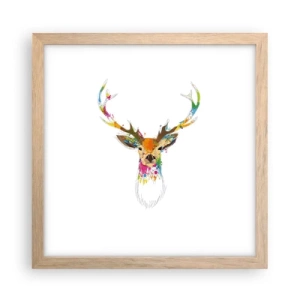 Affiche dans un chêne clair - Poster - Un cerf doux baigné de couleur - 30x30 cm