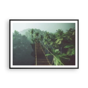 Affiche dans un cadre noir - Poster - Un pont suspendu dans une forêt tropicale entourée de brouillard. - 100x70cm - Au fil de la verdure - Décoration murale moderne pour le salon et la chambre ARTTOR