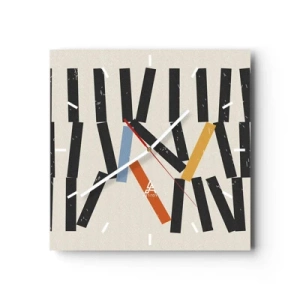Horloge murale - Pendule murale - Composition abstraite avec des rectangles colorés et noirs - 30x30cm - Dominos – composition - Décoration murale moderne pour le salon et la chambre ARTTOR