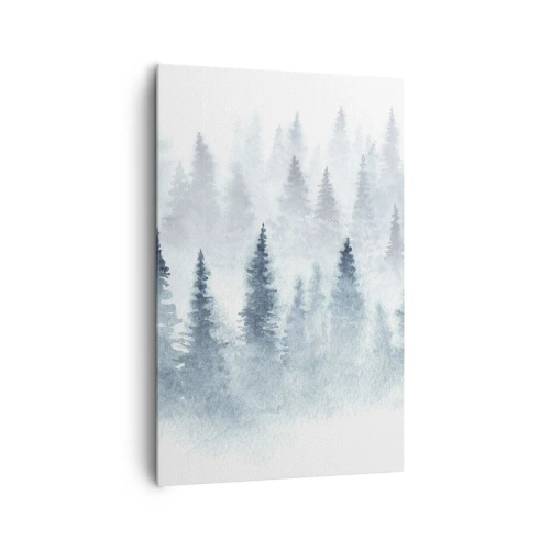 Impression sur toile - Image sur toile - Forêts de conifères baignées d'un brouillard délicat - 80x120cm - Enveloppé de brouillard - Décoration murale moderne pour le salon et la chambre ARTTOR