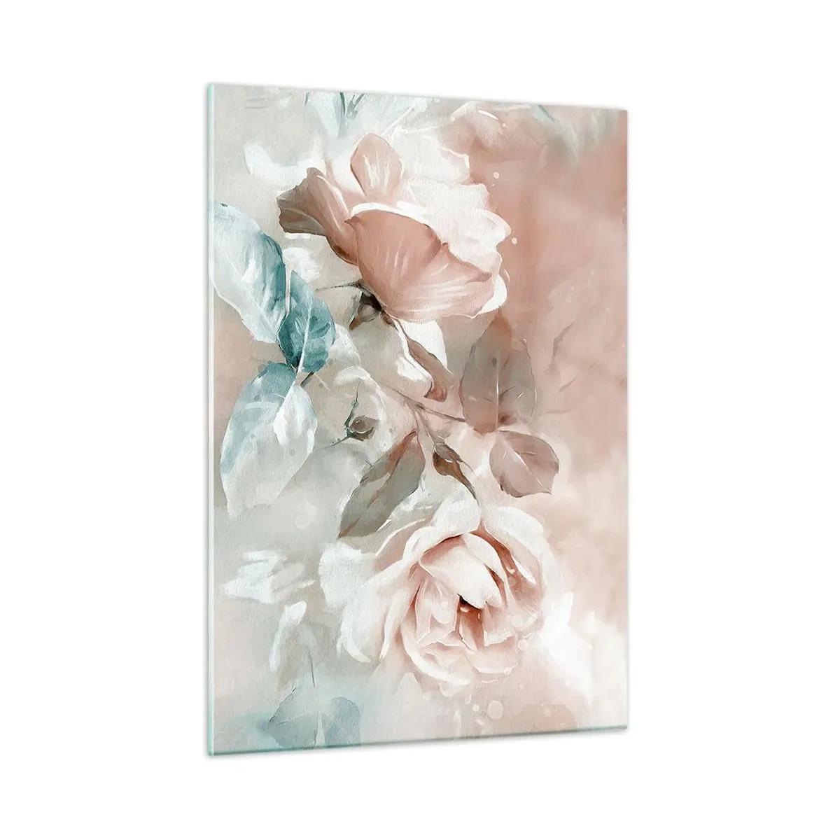 Impression sur verre - Image sur verre - Délicates roses pastel à l'aquarelle sur fond clair - 50x70cm - L'esprit du romantisme - Décoration murale moderne pour le salon et la chambre ARTTOR
