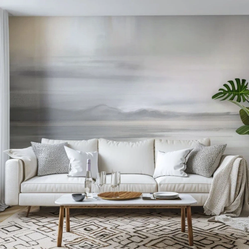 Papier Peint Photo Premium Sand - Un panorama délicat et brumeux dans des tons de gris et de beige - 100x70cm - Distance réfléchie - Décoration murale moderne pour le salon et la chambre ARTTOR