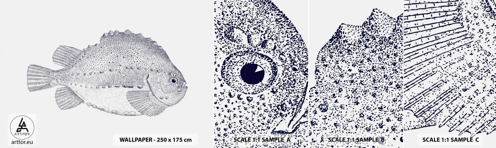 Échantillon de Papier Peint Autocollant Deluxe Sticker - Pour l'album du naturaliste - Poisson, Maritime, Océan - 100x30 cm