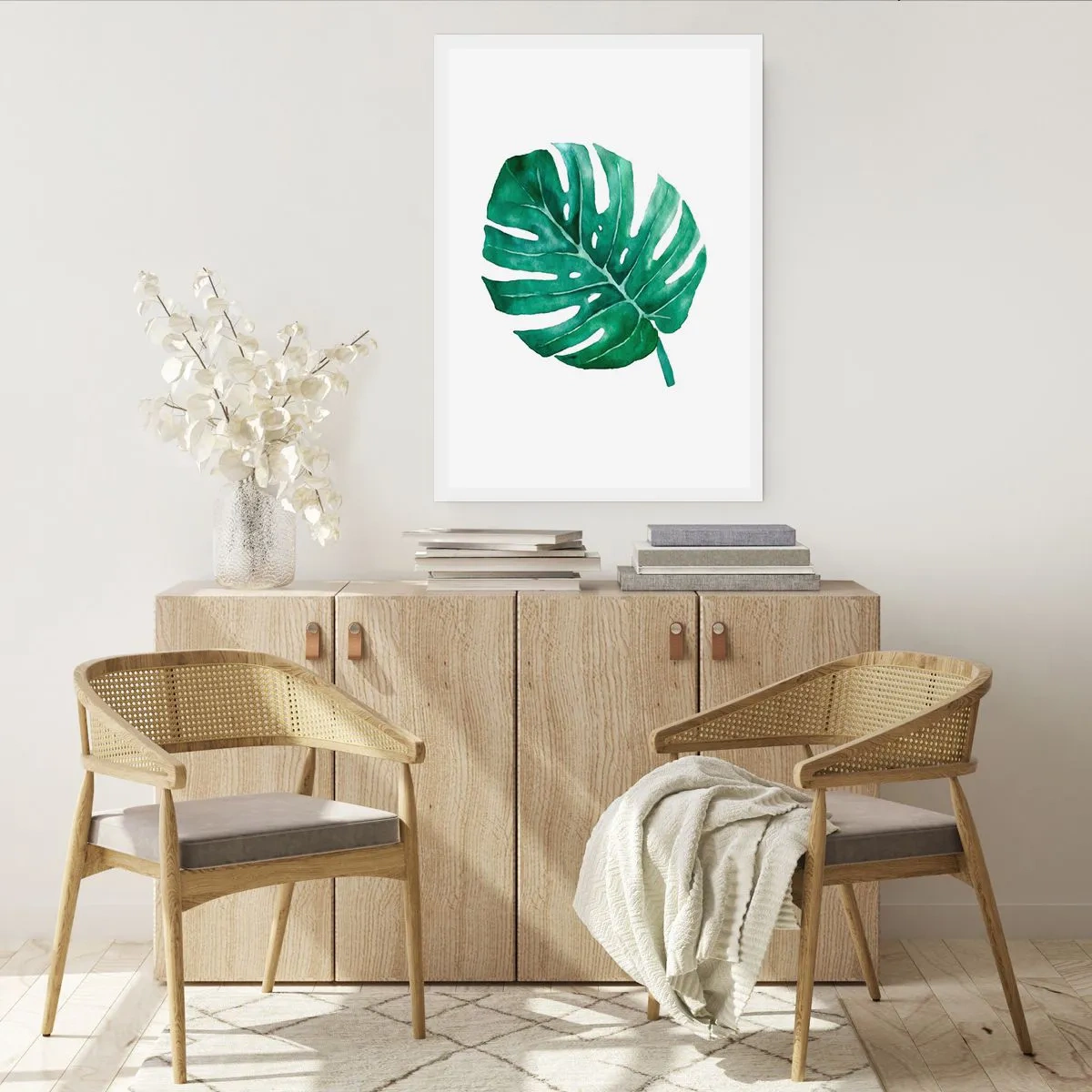 Affiche - Poster - Illustration à l'aquarelle d'une feuille de monstera sur fond blanc - 50x70cm - Concept vert - Décoration murale moderne pour le salon et la chambre ARTTOR