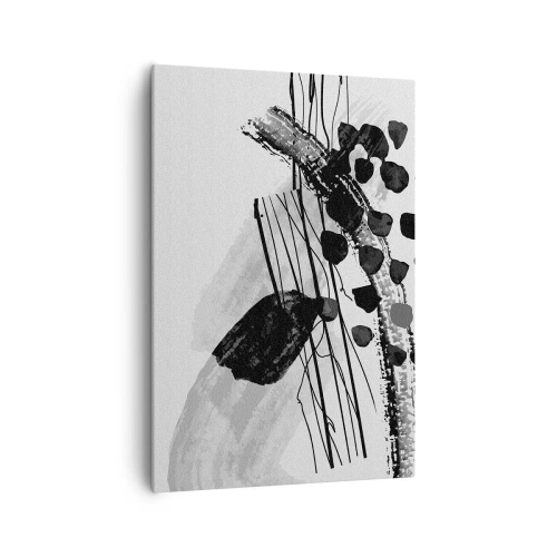 Impression sur toile - Image sur toile - Composition abstraite en noir et blanc avec des formes organiques - 70x100cm - Abstraction organique noir et blanc - Décoration murale moderne pour le salon et la chambre ARTTOR