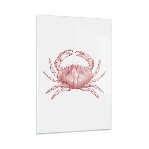 Impression sur verre - Image sur verre - Croquis d'un crabe rouge sur fond clair dans un style rétro - 50x70cm - Le crabe des crabes - Décoration murale moderne pour le salon et la chambre ARTTOR