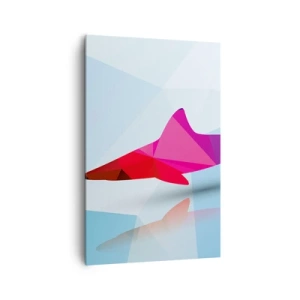 Impression sur toile - Image sur toile - Silhouette de requin géométrique dans les tons rose et bleu - 80x120cm - Un requin dans un espace de cristal - Décoration murale moderne pour le salon et la chambre ARTTOR