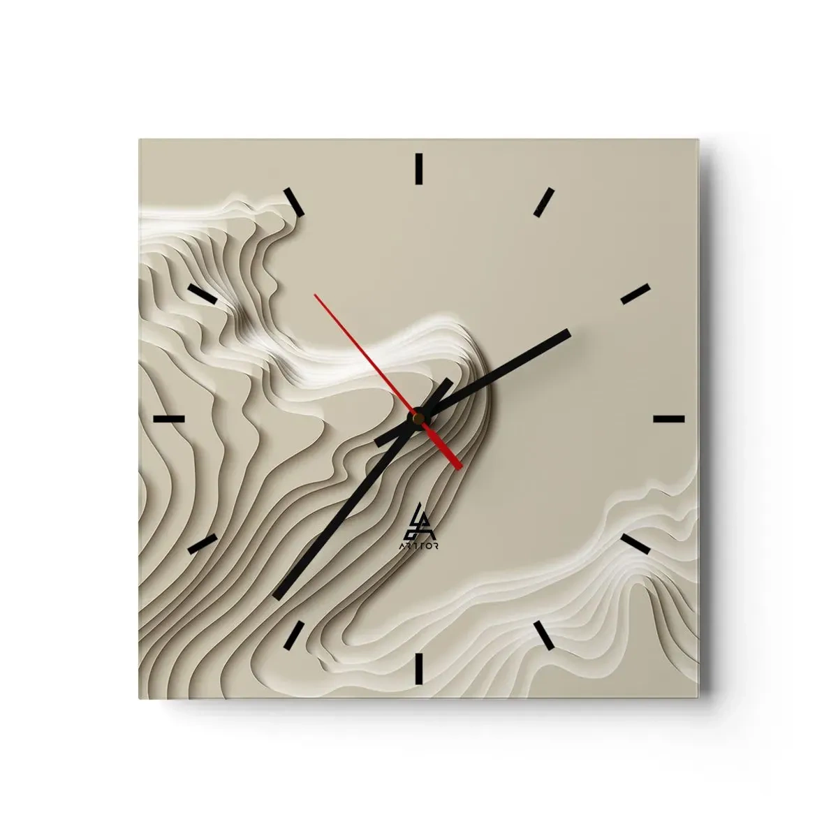 Horloge murale - Pendule murale - Un motif abstrait dans des tons beiges avec un effet linéaire. - 30x30cm - Topographie artistique - Décoration murale moderne pour le salon et la chambre ARTTOR