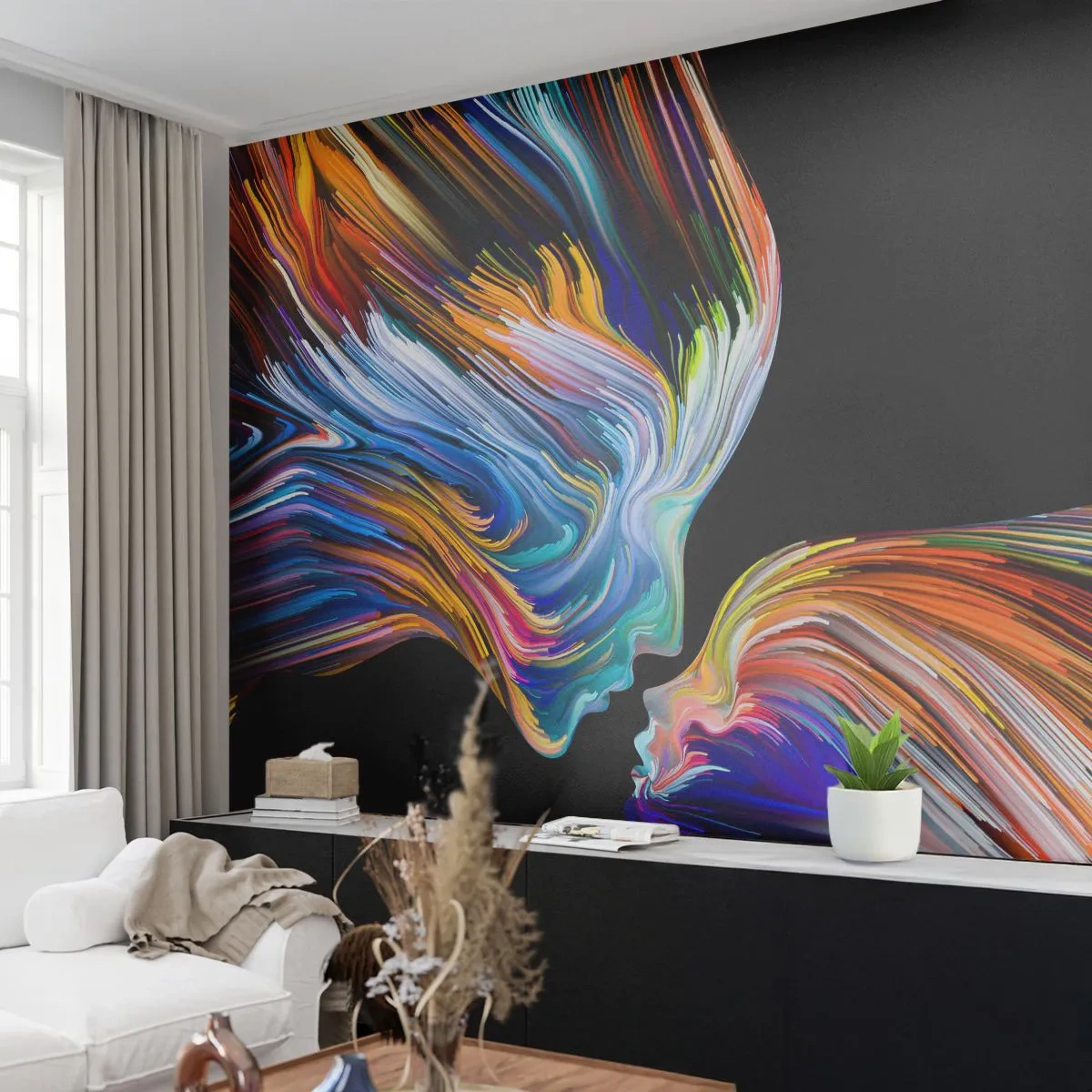 Papier Peint Autocollant Deluxe Sticker - Une fusion d'énergie et de lumière - Abstraction, Visage de femme, Morceau - 500x350 cm