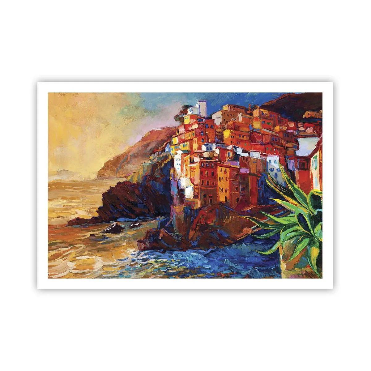 Affiche - Poster - Maisons colorées sur une falaise au-dessus de la mer - 100x70cm - Climats italien - Décoration murale moderne pour le salon et la chambre ARTTOR
