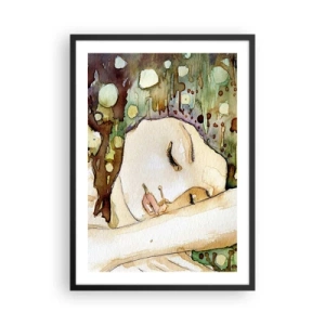 Affiche dans un cadre noir - Poster - Portrait artistique à l'aquarelle d'une femme endormie - 50x70cm - Un rêve violet émeraude - Décoration murale moderne pour le salon et la chambre ARTTOR