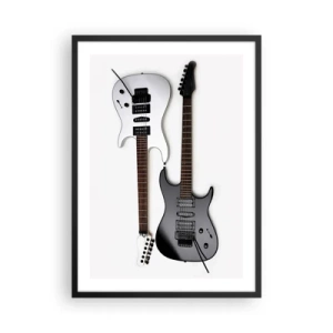 Affiche dans un cadre noir - Poster - Guitares électriques modernes sur fond blanc - 50x70cm - Harmonie des formes - Décoration murale moderne pour le salon et la chambre ARTTOR