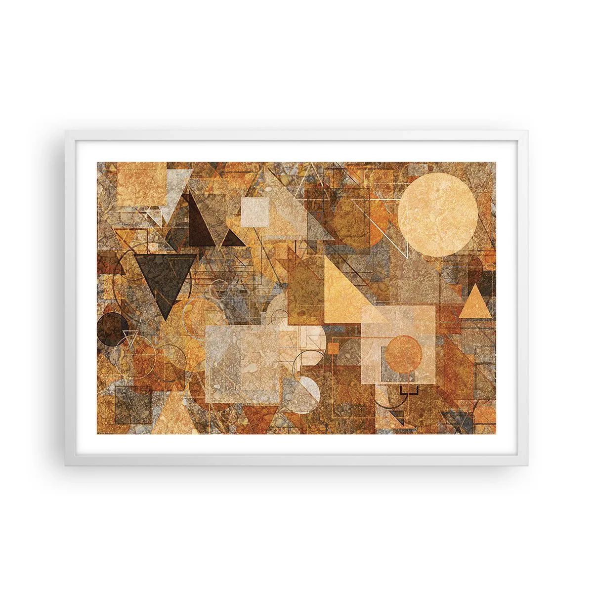Affiche dans un cadre blanc - Poster - Étude cubique de marron - 70x50 cm