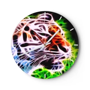 Horloge murale - Pendule murale - Silhouette artistique d'un tigre aux couleurs néon - 30x30cm - L'aura dangereux - Décoration murale moderne pour le salon, la cuisine et la chambre ARTTOR