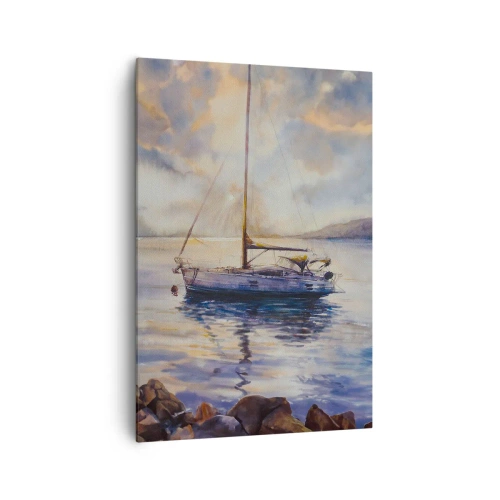 Impression sur toile - Image sur toile - Un yacht sur une mer calme au coucher du soleil - 70x100cm - Soirée sur la baie - Décoration murale moderne pour le salon et la chambre ARTTOR