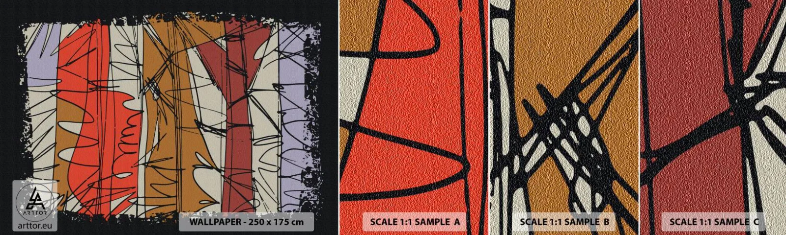 Échantillon de Papier Peint Autocollant Deluxe Sticker - Composition spontanée - Abstraction, Morceau, Gribouillis - 100x30 cm