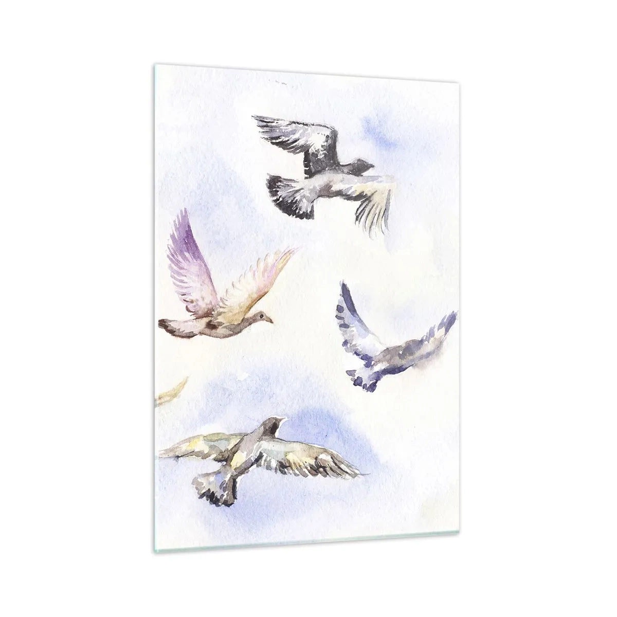 Impression sur verre - Image sur verre - Oiseaux en vol contre un ciel clair - 50x70cm - Liberté en gris et bleu - Décoration murale moderne pour le salon et la chambre ARTTOR