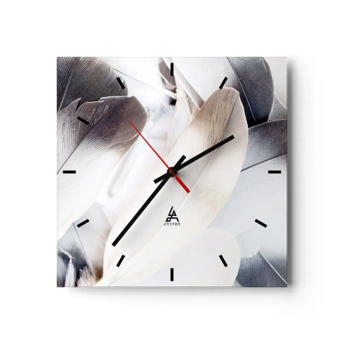 Horloge murale - Pendule murale - Gros plan de plumes délicates dans des tons de blanc et de gris - 30x30cm - Presque angélique - Décoration murale moderne pour le salon et la chambre ARTTOR