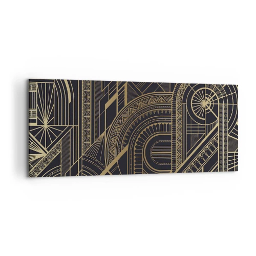 Impression sur toile - Image sur toile - Motifs géométriques dorés sur fond noir dans le style Art Déco - 120x50cm - Concept, idée, plan - Décoration murale moderne pour le salon et la chambre ARTTOR