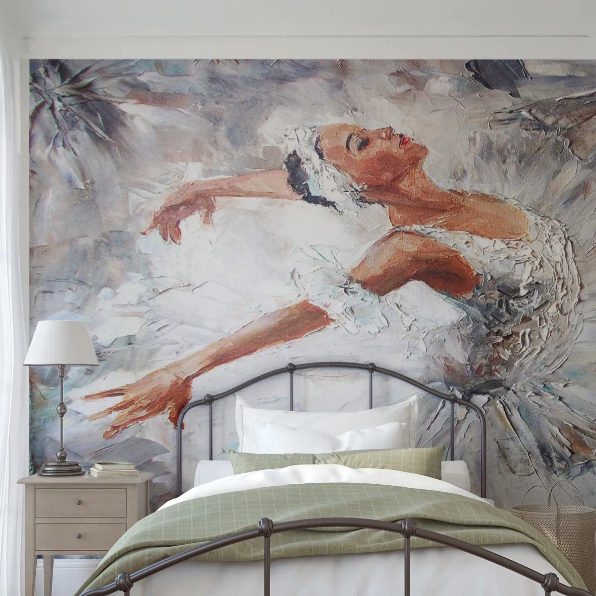 Papier Peint Photo Premium Canvas - Une ballerine en robe blanche dansant - 100x70cm - Délicat et léger comme du tulle - Décoration murale moderne pour le salon et la chambre ARTTOR