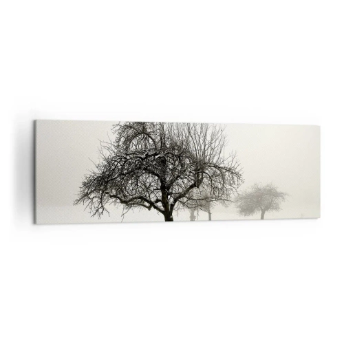 Impression sur toile - Image sur toile - Arbres dans un champ enneigé entouré de brouillard - 160x50cm - Un rêve hivernal - Décoration murale moderne pour le salon et la chambre ARTTOR