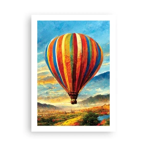 Affiche - Poster - Un ballon coloré au-dessus d'un paysage pittoresque - 50x70cm - Dans le silence on voit mieux - Décoration murale moderne pour le salon et la chambre ARTTOR