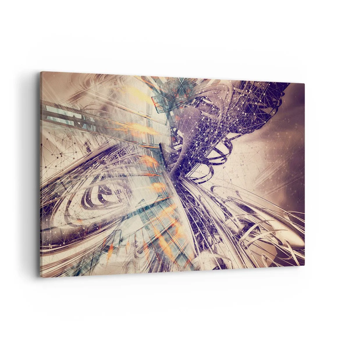 Impression sur toile - Image sur toile - Abstraction dynamique dans les tons beige et violet - 100x70cm - En grande hâte - Décoration murale moderne pour le salon et la chambre ARTTOR