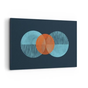 Impression sur toile - Image sur toile - Cercles géométriques dans les tons bleu et orange - 120x80cm - Composition symétrique - Décoration murale moderne pour le salon et la chambre ARTTOR