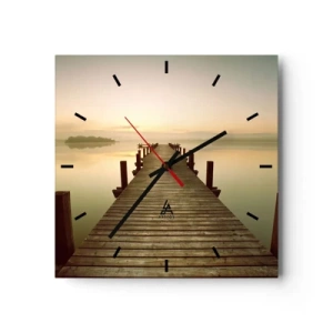 Horloge murale - Pendule murale - Une jetée en bois sur un lac calme le matin - 30x30cm - L'aube, les premières lueurs, le jour  - Décoration murale moderne pour le salon et la chambre ARTTOR
