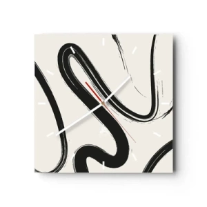 Horloge murale - Pendule murale - Lignes courbes noires et blanches sur fond clair - 30x30cm - Fantaisie en noir et blanc - Décoration murale moderne pour le salon et la chambre ARTTOR
