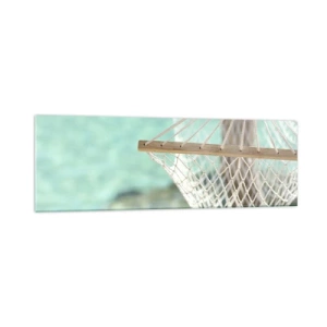 Impression sur verre - Image sur verre - Un hamac surplombant l'eau turquoise - 160x50cm - Le temps de la détente - Décoration murale moderne pour le salon et la chambre ARTTOR