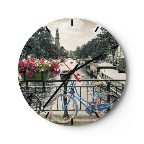 Horloge murale - Pendule murale - Un pont cyclable sur un canal à Amsterdam - 30x30cm - Couleurs de rue d'Amsterdam - Décoration murale moderne pour le salon, la cuisine et la chambre ARTTOR