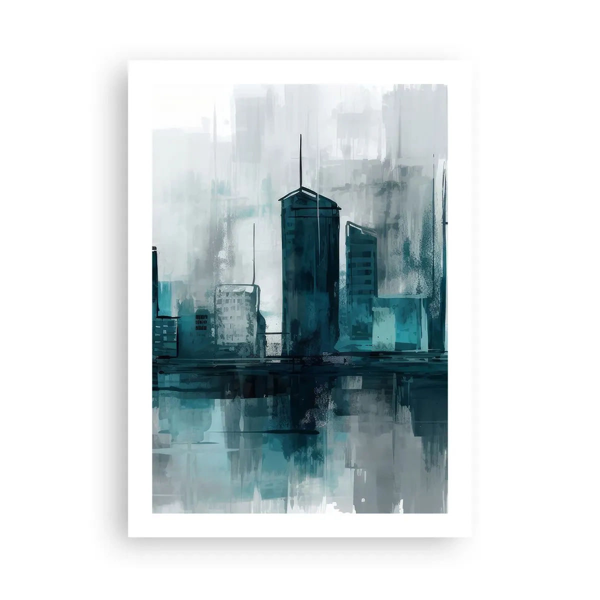 Affiche - Poster - Un panorama urbain moderne dans des tons bleus - 50x70cm - Une ville couleur de pluie - Décoration murale moderne pour le salon et la chambre ARTTOR