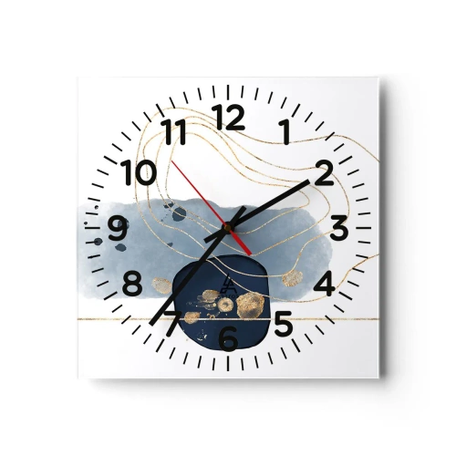 Horloge murale - Pendule murale - Fantaisie bleu et or - 30x30 cm