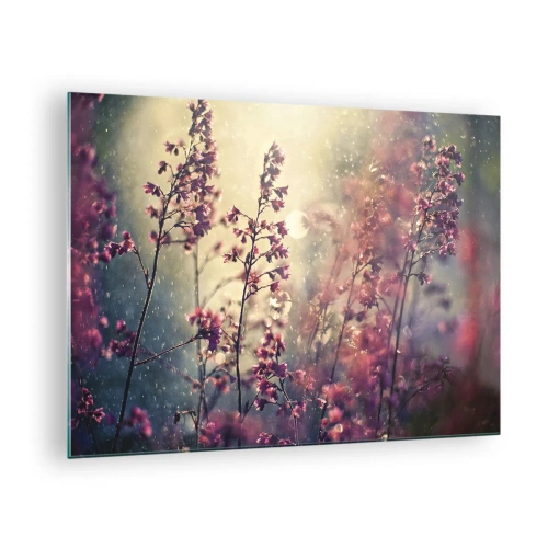 Impression sur verre - Image sur verre - Fleurs au soleil sous la douce pluie - 70x50cm - Jardin secret - Décoration murale moderne pour le salon et la chambre ARTTOR