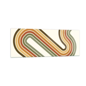 Impression sur verre - Image sur verre - Motif géométrique dans les tons de vert, orange et beige sur fond clair - 140x50cm - En zig zag vers le but - Décoration murale moderne pour le salon et la chambre ARTTOR