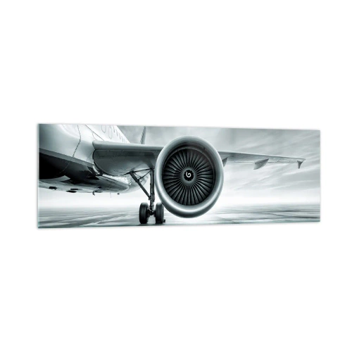 Impression sur verre - Image sur verre - Le réacteur d'un avion sur le tarmac - 160x50cm - Sent la force! - Décoration murale moderne pour le salon et la chambre ARTTOR