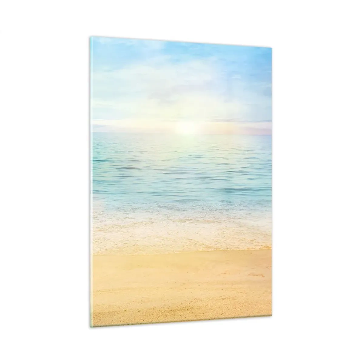 Impression sur verre - Image sur verre - Une plage ensoleillée avec une mer et un ciel azur - 50x70cm - Le grand bleu - Décoration murale moderne pour le salon et la chambre ARTTOR