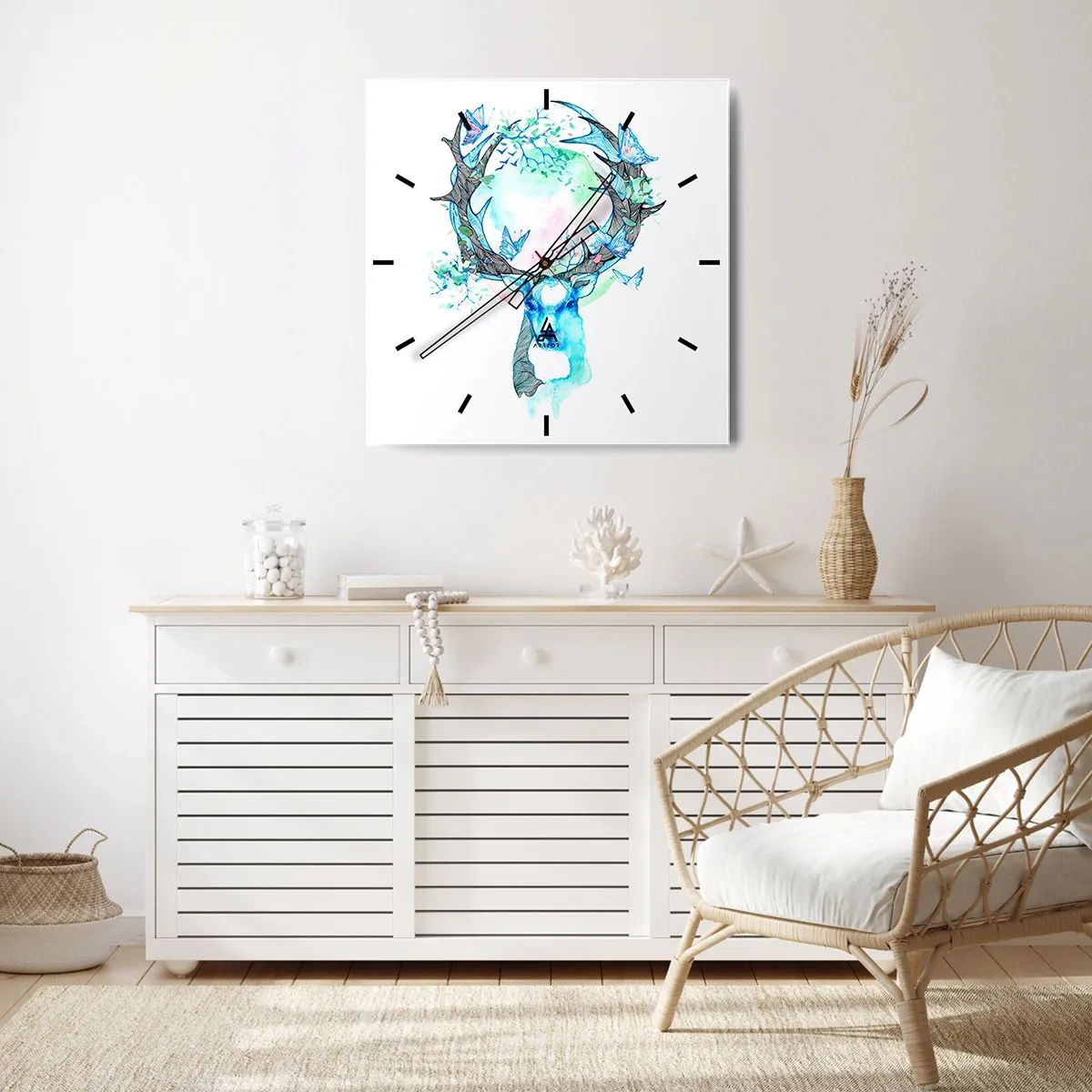 Horloge murale - Pendule murale - Un graphique de cerf fantaisiste avec un motif de nature et de papillon - 30x30cm - La force et la délicatesse de la nature - Décoration murale moderne pour le salon et la chambre ARTTOR