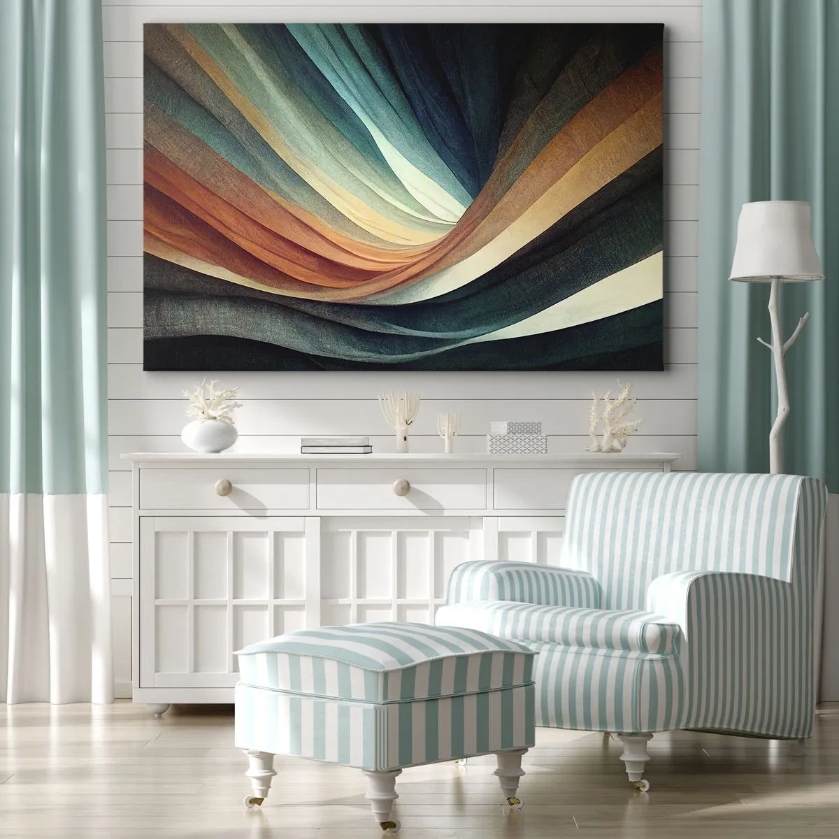 Impression sur toile - Image sur toile - Vagues abstraites dans des tons chauds et froids - 70x50cm - Tissé à partir de couleurs - Décoration murale moderne pour le salon et la chambre ARTTOR
