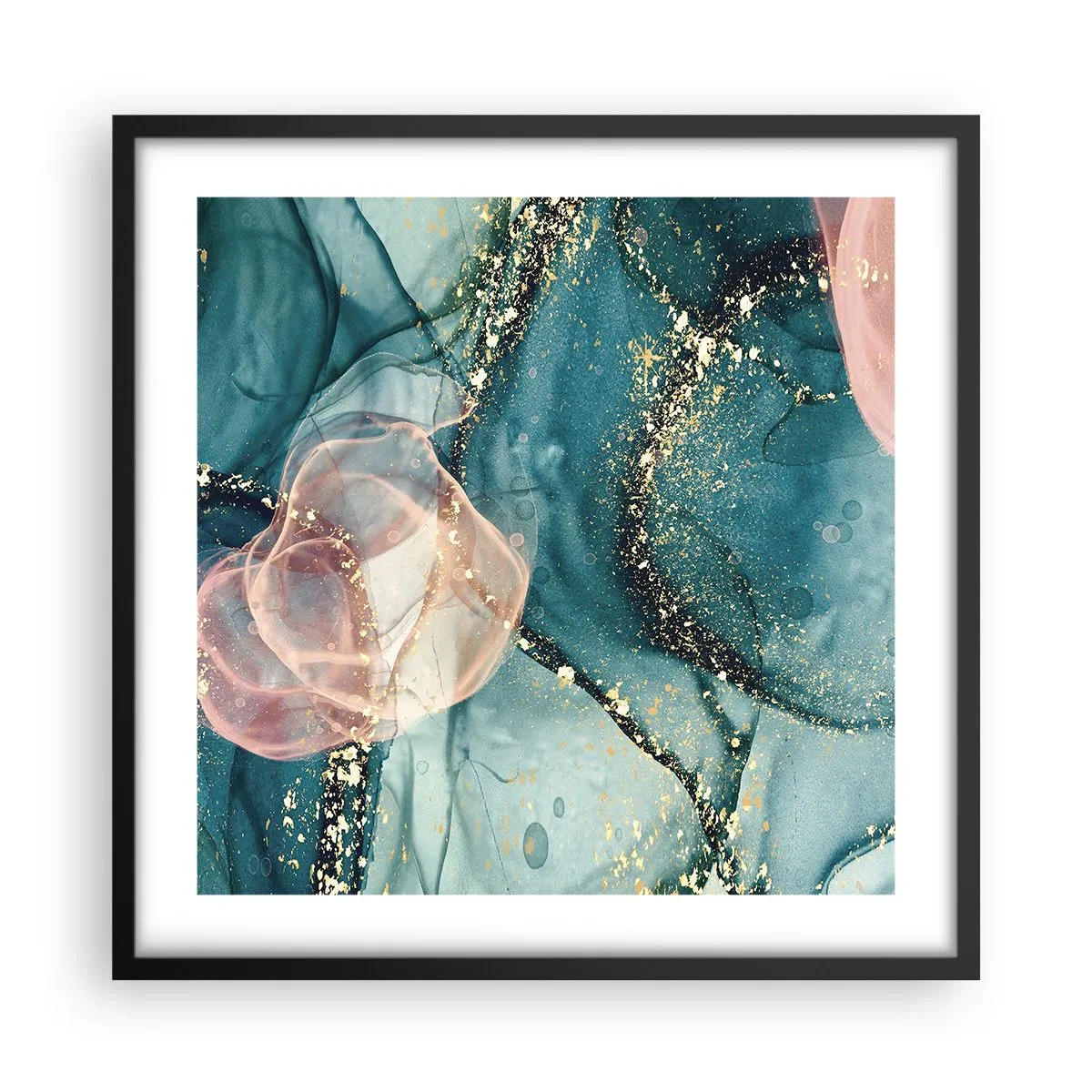 Affiche dans un cadre noir - Poster - Soie bleu, tulle rose - 50x50 cm