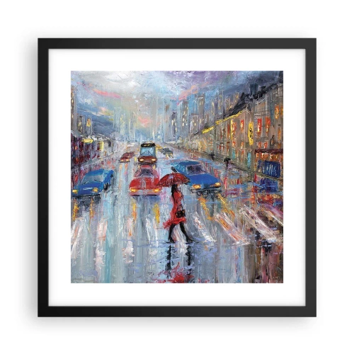 Affiche dans un cadre noir - Poster - Après-midi pluvieux en ville - 40x40 cm