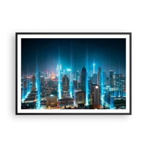 Affiche dans un cadre noir - Poster - Une ville moderne la nuit avec des accents d'éclairage futuristes. - 100x70cm - À Berlin au paradis - Décoration murale moderne pour le salon et la chambre ARTTOR