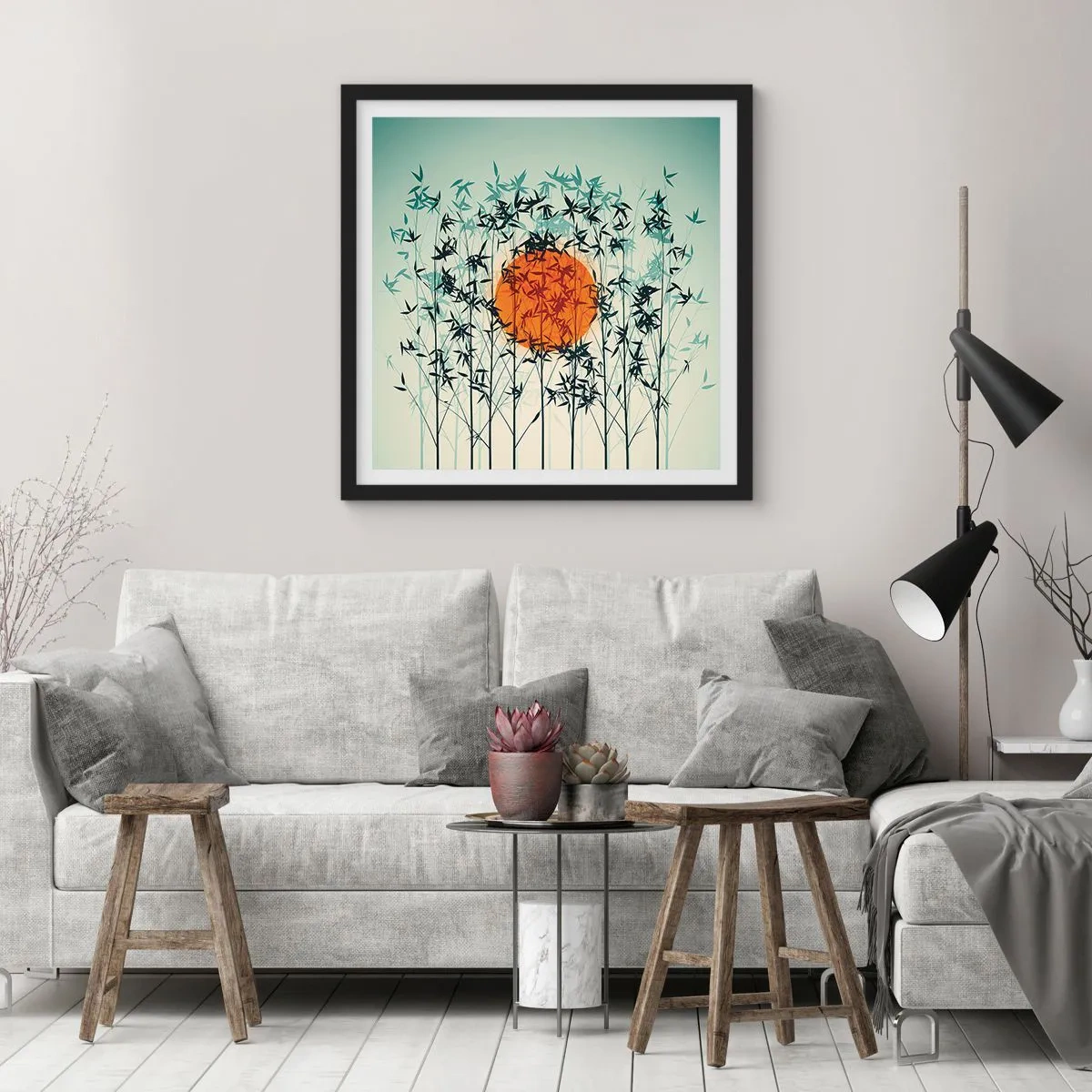 Affiche dans un cadre noir - Poster - Soleil japonnais - 30x30 cm