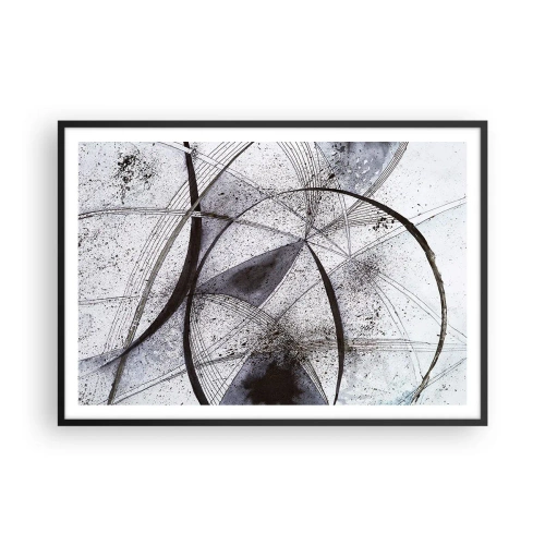 Affiche dans un cadre noir - Poster - Lignes et formes abstraites dans des tons de gris et de noir - 100x70cm - Fantaisie futuriste - Décoration murale moderne pour le salon et la chambre ARTTOR