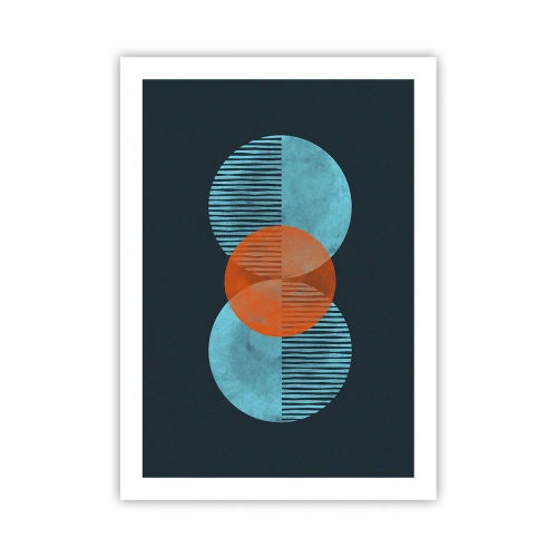 Affiche - Poster - Cercles symétriques dans les tons de bleu et d'orange avec des lignes - 50x70cm - Composition symétrique - Décoration murale moderne pour le salon et la chambre ARTTOR